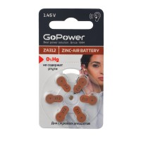 Батарейки для слуховых аппаратов GoPower 312 (6 шт./уп)