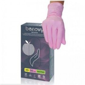 Перчатки Benovy нитриловые, розовые 50 пар ( XS)