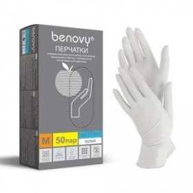 Перчатки нитриловые Benovy - белые, размер S (100 шт. в уп.-50 пар)