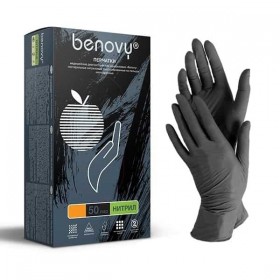 Перчатки нитриловые BENOVY (50 пар) черные, р. L